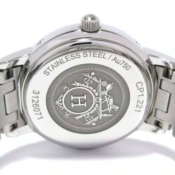 Auth HERMES Clipper Nacre CP1.221 3****** Rose Gold Silver Women's Wrist Watch - Picture 6 of 12